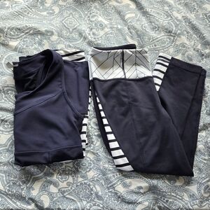 Athleta Matching Workout Set Striped Hyper Tank PR Chaturanga Capri Leggings
